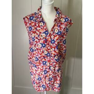 Basic Editions Red Floral Sleeveless Button-Up Top - 4X